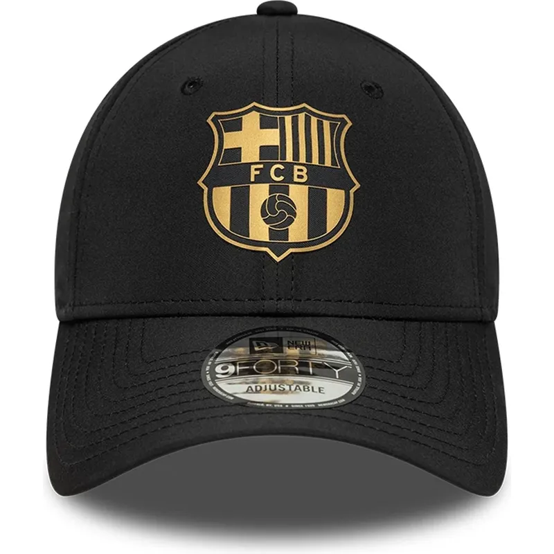 fc-barcelona-laliga-9forty-gold-verstellbare-schwarze-kappe-mit-gebogenem-schirm-von-new-era