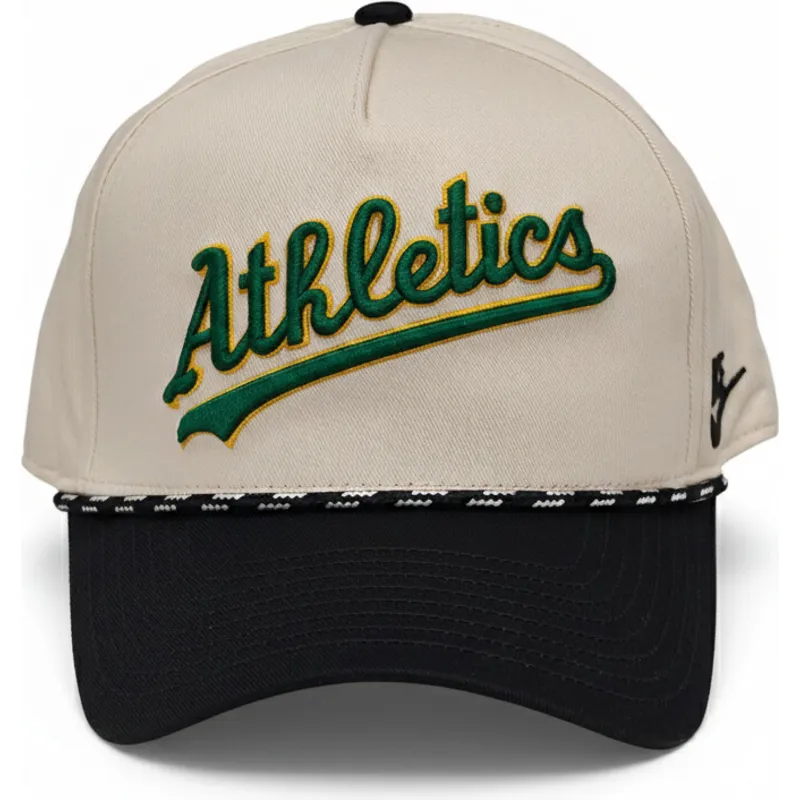 beige-und-schwarze-gebogene-snapback-kappe-rise-structured-der-oakland-athletics-mlb-von-nike