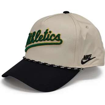 Czapka z daszkiem beżowo-czarna snapback Rise Structured Oakland Athletics MLB Nike