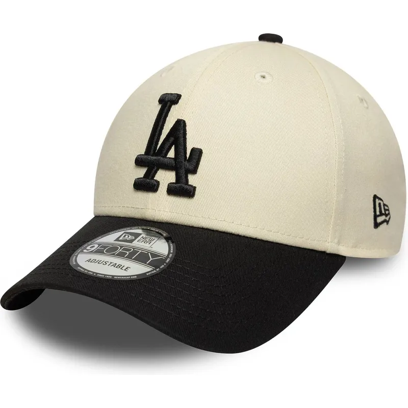 cappellino-con-visiera-curva-beige-e-nero-regolabile-9forty-colour-block-dei-los-angeles-dodgers-mlb-di-new-era