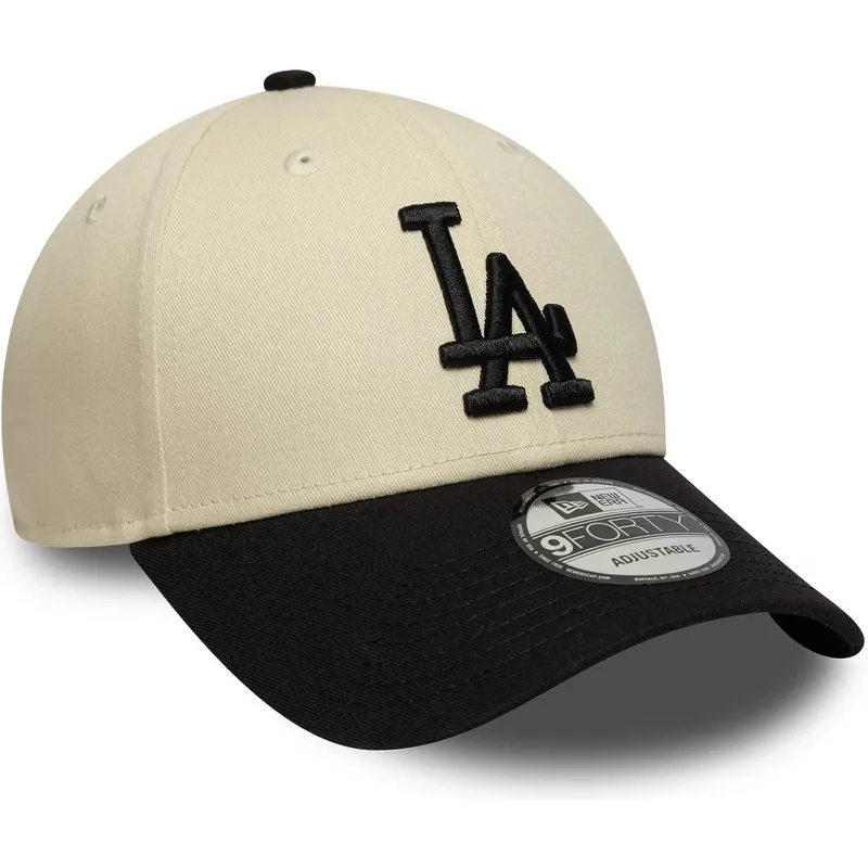 casquette-courbee-beige-et-noire-ajustable-9forty-colour-block-los-angeles-dodgers-mlb-new-era