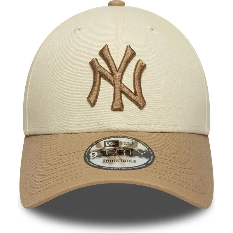 casquette-courbee-beige-et-marron-ajustable-avec-logo-marron-9forty-colour-block-new-york-yankees-mlb-new-era