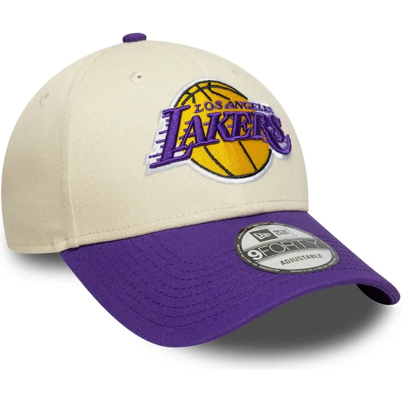 gorra-curva-beige-y-violeta-ajustable-9forty-colour-block-de-los-angeles-lakers-nba-de-new-era
