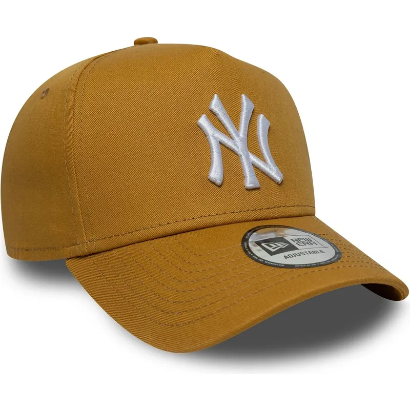 braune-gebogene-snapback-kappe-9forty-e-frame-league-essential-der-new-york-yankees-mlb-von-new-era