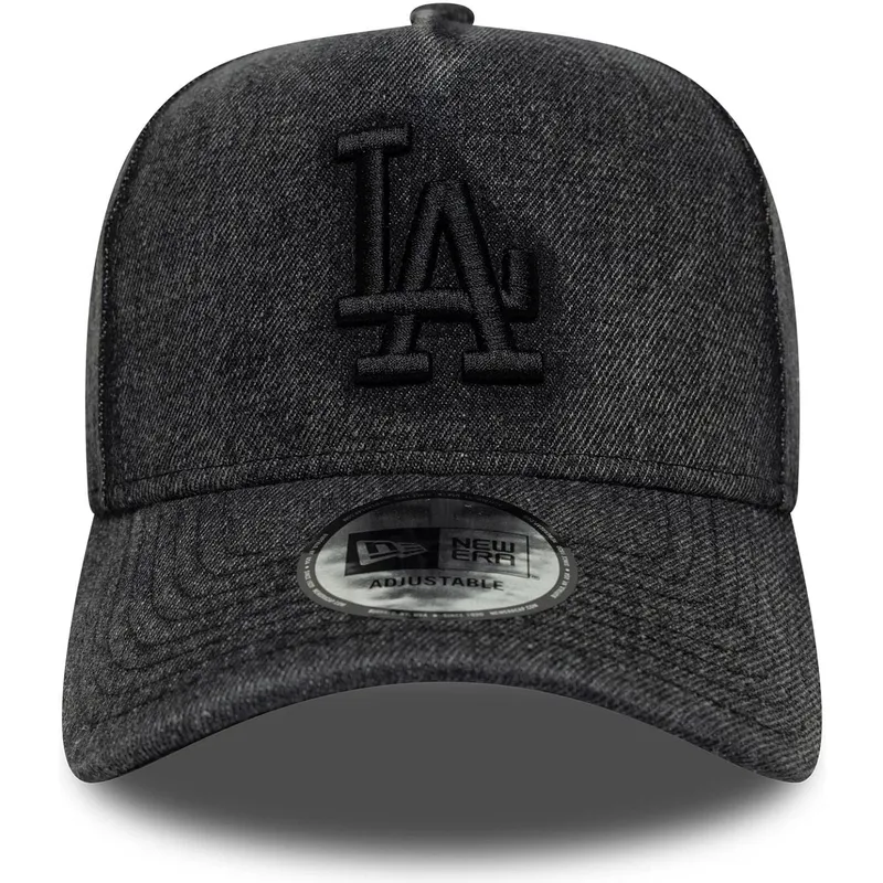 schwarze-gebogene-snapback-kappe-9forty-e-frame-denim-der-los-angeles-dodgers-mlb-von-new-era