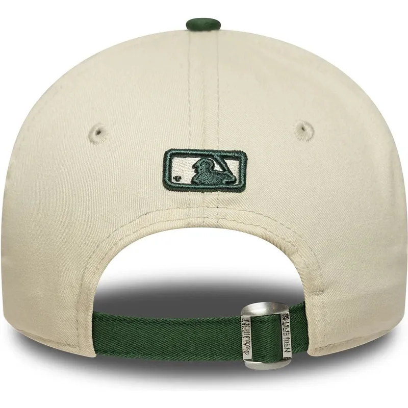 cappellino-curvo-beige-e-verde-regolabile-9forty-m-crown-wordmark-dei-los-angeles-dodgers-mlb-di-new-era