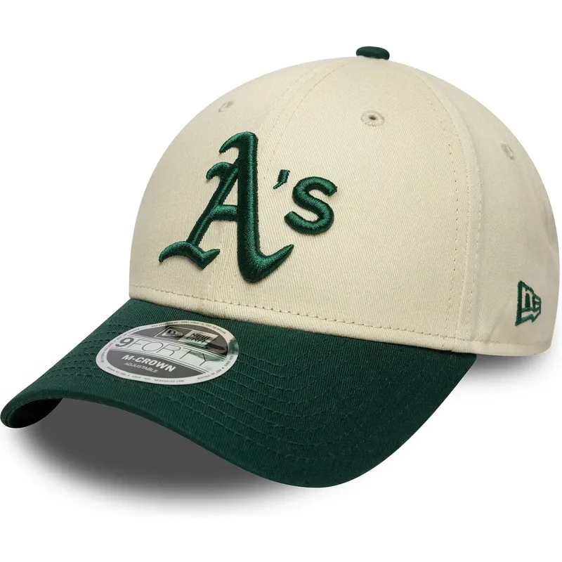 new-era-curved-brim-9forty-m-crown-oakland-athletics-mlb-beige-and-green-snapback-cap