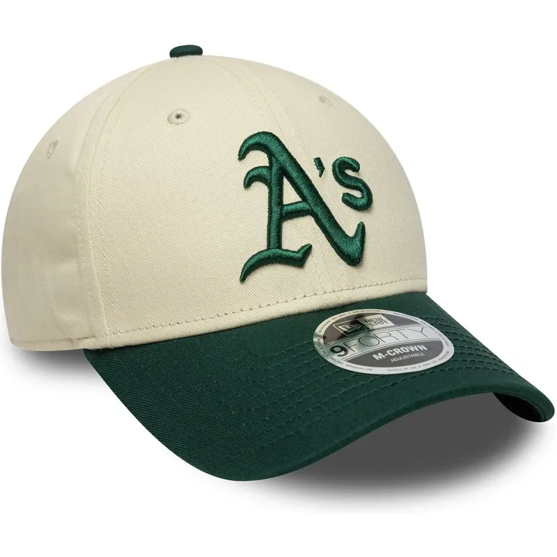 cappellino-curvo-beige-e-verde-snapback-9forty-m-crown-di-oakland-athletics-mlb-di-new-era