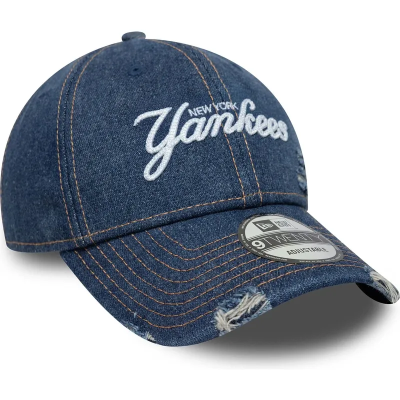 casquette-courbee-bleue-ajustable-9twenty-denim-distress-new-york-yankees-mlb-new-era