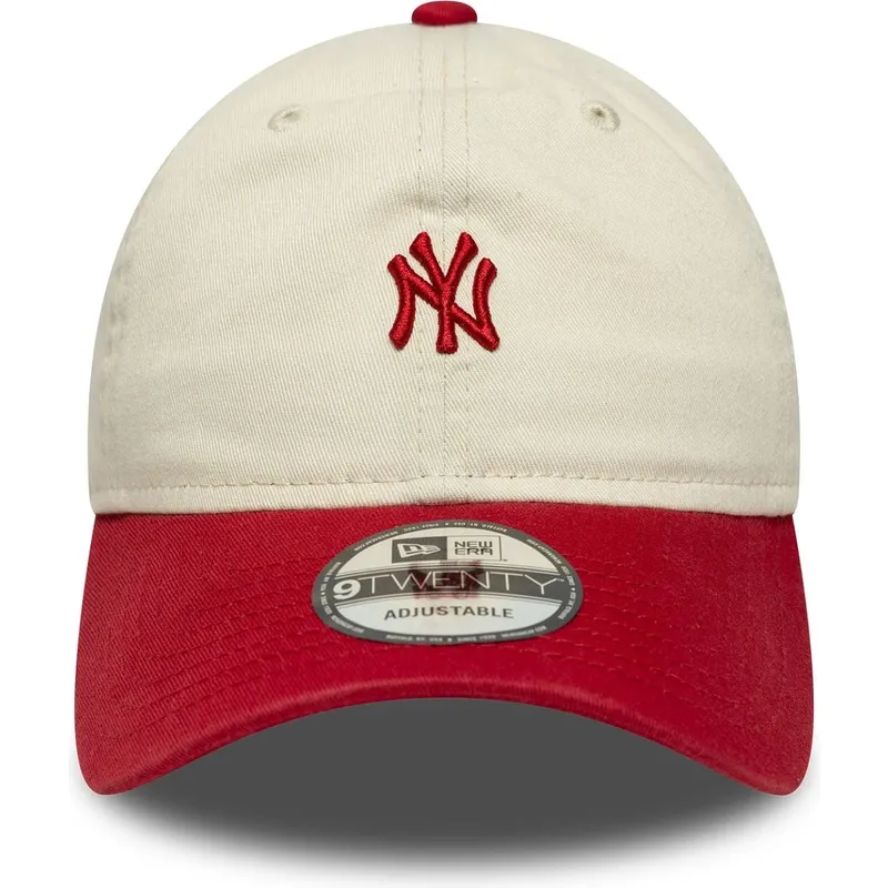 gorra-curva-beige-y-roja-ajustable-9twenty-mini-washed-de-new-york-yankees-mlb-de-new-era