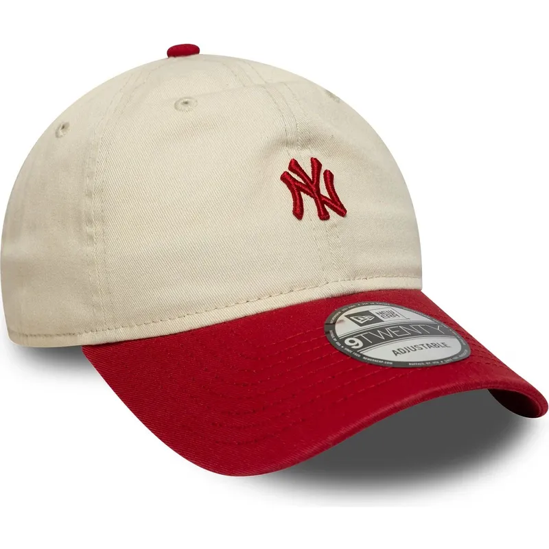 gorra-curva-beige-y-roja-ajustable-9twenty-mini-washed-de-new-york-yankees-mlb-de-new-era
