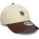 casquette-courbee-beige-et-marron-ajustable-9twenty-mini-washed-new-york-yankees-mlb-new-era