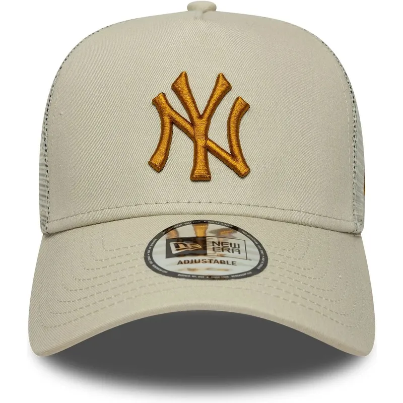 cappellino-trucker-beige-con-logo-marrone-a-frame-league-essential-dei-new-york-yankees-mlb-di-new-era