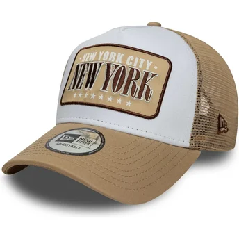 Trucker-Cap weiß und braun A Frame Location New York Städte und Strände von New Era