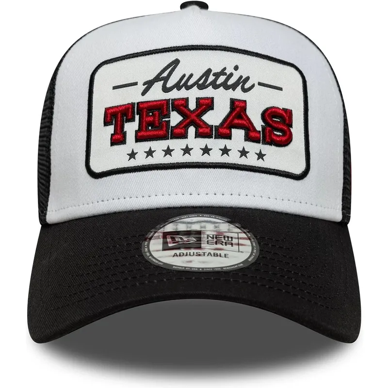 new-era-a-frame-location-cities-and-beaches-austin-texas-white-and-black-trucker-hat