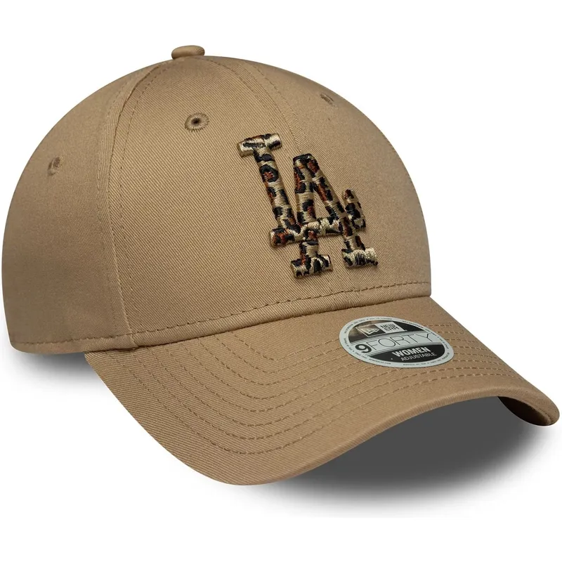 casquette-courbee-marron-ajustable-con-logo-leopard-pour-femme-9forty-animal-infill-los-angeles-dodgers-mlb-new-era