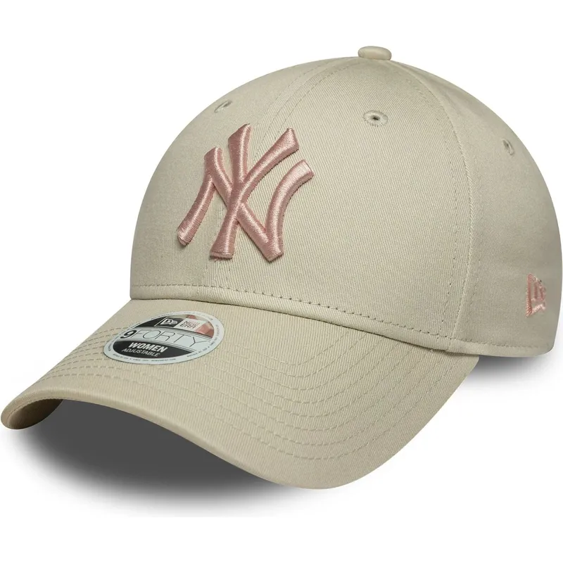 cappellino-curvo-beige-regolabile-con-logo-rosa-da-donna-9forty-league-essential-dei-new-york-yankees-mlb-di-new-era