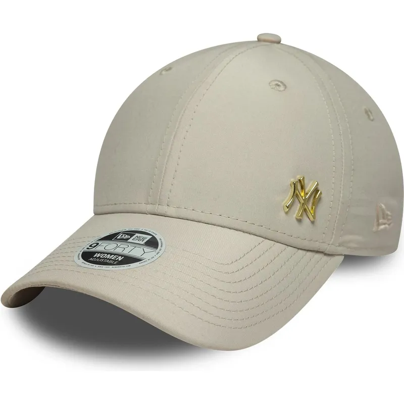 casquette-courbee-beige-ajustable-avec-logo-dore-pour-femme-9forty-flawless-new-york-yankees-mlb-new-era