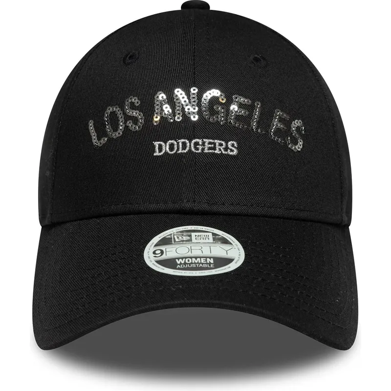 cappellino-curvo-nero-regolabile-da-donna-9forty-sequin-wordmark-dei-los-angeles-dodgers-mlb-di-new-era