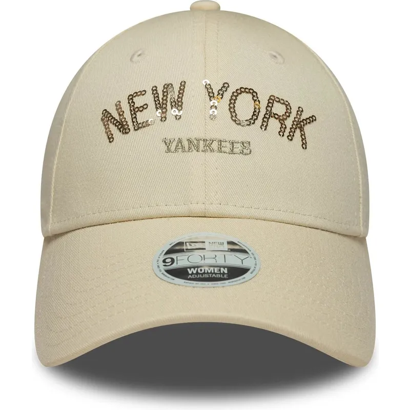 gorra-curva-beige-ajustable-para-mujer-9forty-sequin-wordmark-de-new-york-yankees-mlb-de-new-era