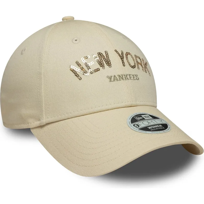 casquette-courbee-beige-ajustable-pour-femme-9forty-sequin-wordmark-new-york-yankees-mlb-new-era