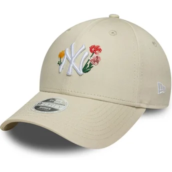 Beige verstellbare Curved Cap für Damen 9FORTY Floral Icon der New York Yankees MLB von New Era