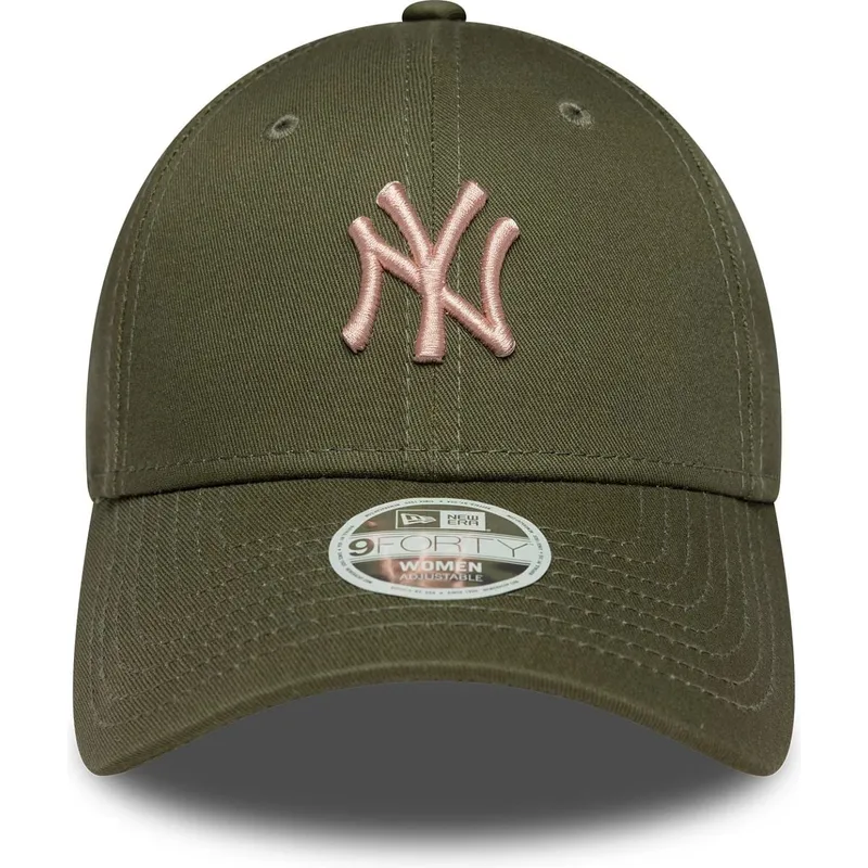 gron-justerbar-kurvad-keps-med-rosa-logotyp-for-dam-9forty-league-essential-midi-fran-new-york-yankees-mlb-av-new-era