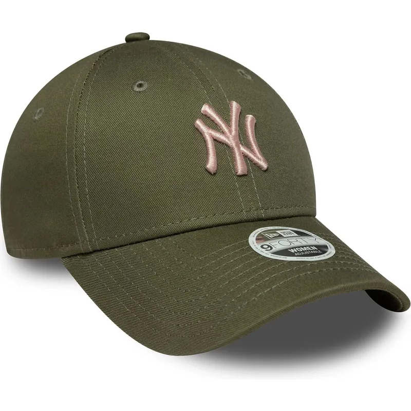 casquette-courbee-verte-ajustable-avec-logo-rose-pour-femme-9forty-league-essential-midi-new-york-yankees-mlb-new-era
