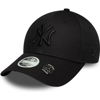 Cappellino curvo nero regolabile con logo nero da donna 9FORTY Bow Back dei New York Yankees MLB di New Era