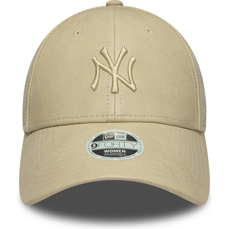 beige-verstellbare-curved-cap-mit-beigem-logo-fur-damen-9forty-pu-der-new-york-yankees-mlb-von-new-era