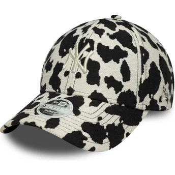 New Era Curved Brim Women 9FORTY Cow Midi New York Yankees MLB Black and White Adjustable Cap