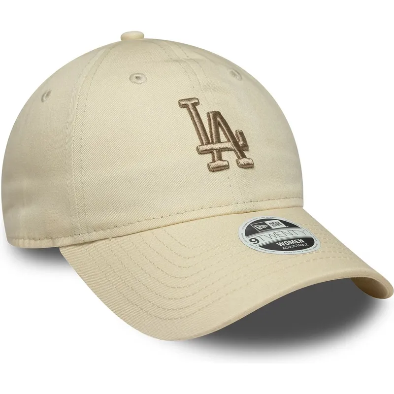 beige-justerbar-kurvad-keps-med-beige-logotyp-for-dam-9twenty-league-essential-midi-fran-los-angeles-dodgers-mlb-av-new-era