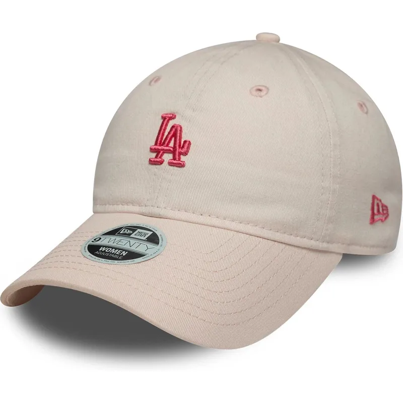 gebogene-rosa-verstellbare-damenkappe-9twenty-washed-mini-der-los-angeles-dodgers-mlb-von-new-era