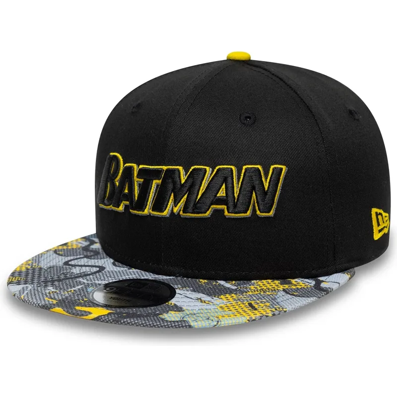 cappello-piatto-nero-snapback-per-bambino-9fifty-di-batman-dc-comics-di-new-era