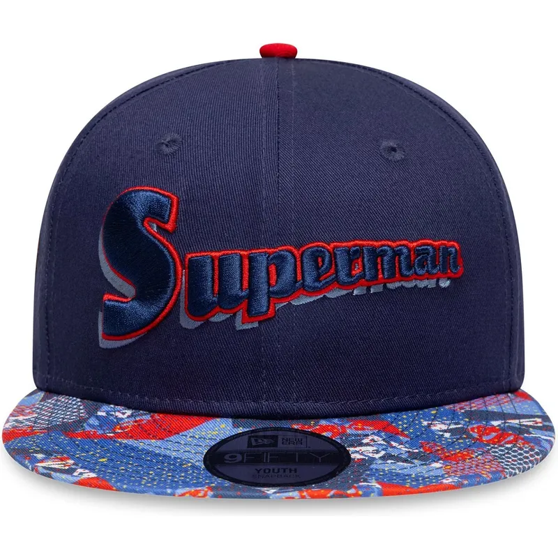 dunkelblaue-flache-snapback-kappe-fur-kinder-9fifty-von-superman-dc-comics-von-new-era