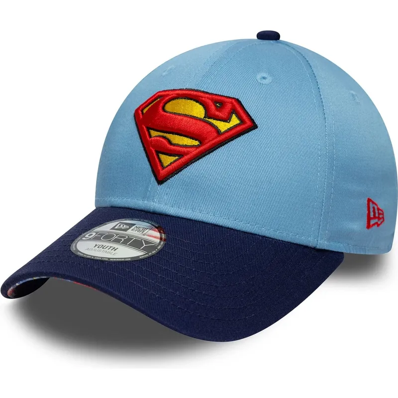 blaue-gebogene-verstellbare-kinderkappe-9forty-von-superman-dc-comics-von-new-era