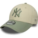 gebogene-beige-und-grune-verstellbare-kappe-fur-kinder-9forty-league-essential-von-new-york-yankees-mlb-von-new-era