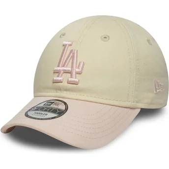 Casquette courbée beige et rose ajustable pour enfant pequeño 9FORTY League Essential Los Angeles Dodgers MLB New Era