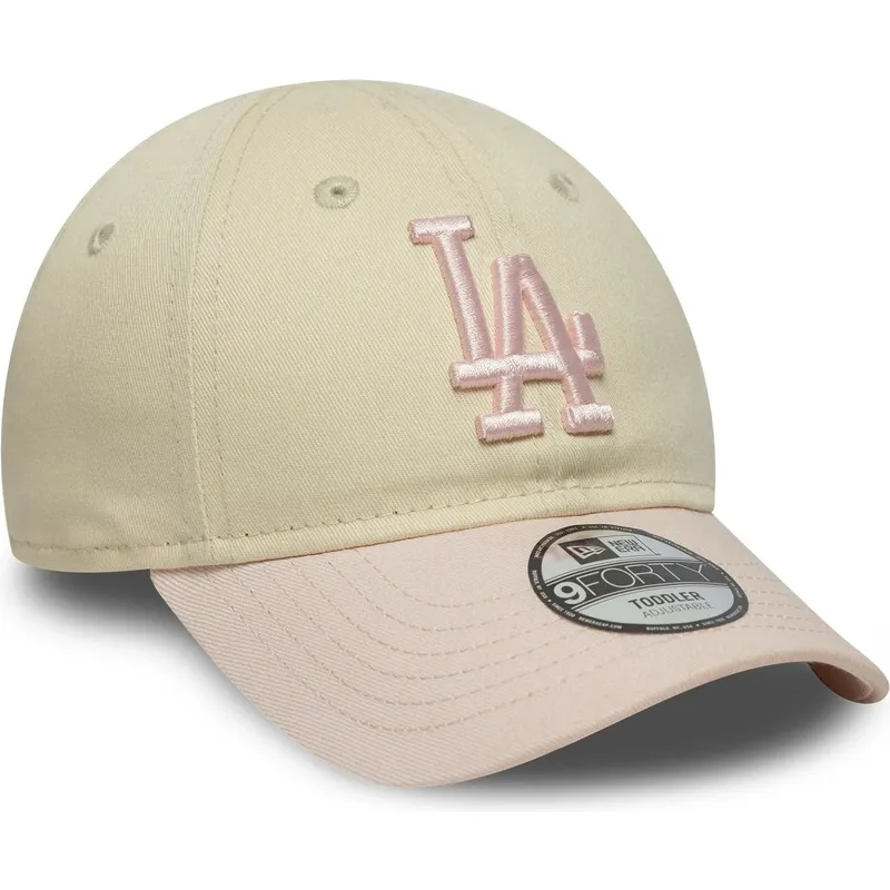beige-und-rosa-verstellbare-gebogene-kappe-fur-kleinkinder-9forty-league-essential-der-los-angeles-dodgers-mlb-von-new-era