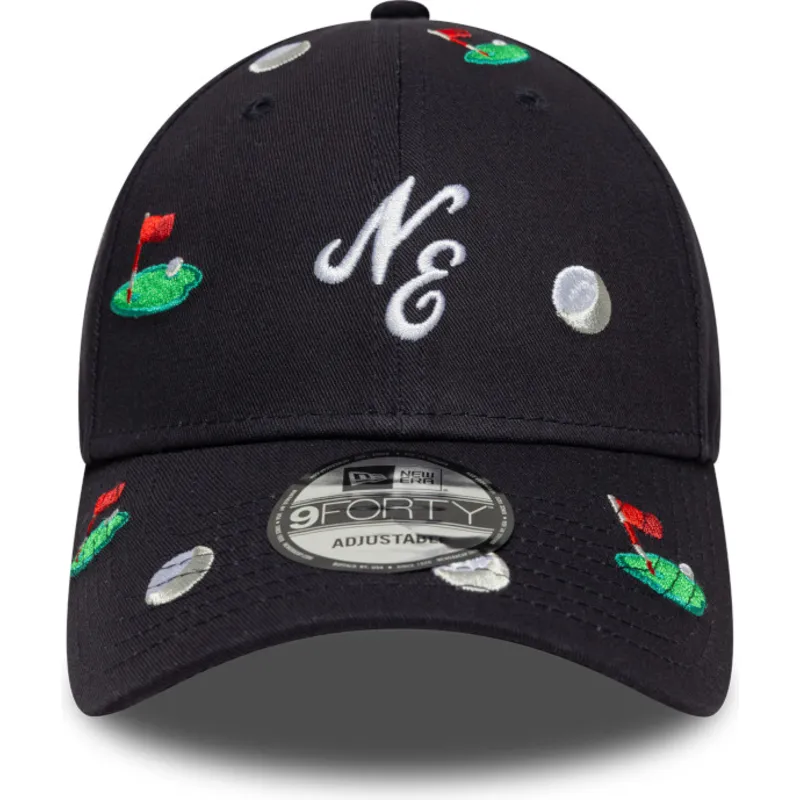 casquette-courbee-bleue-marine-ajustable-9forty-golf-all-over-print-new-era
