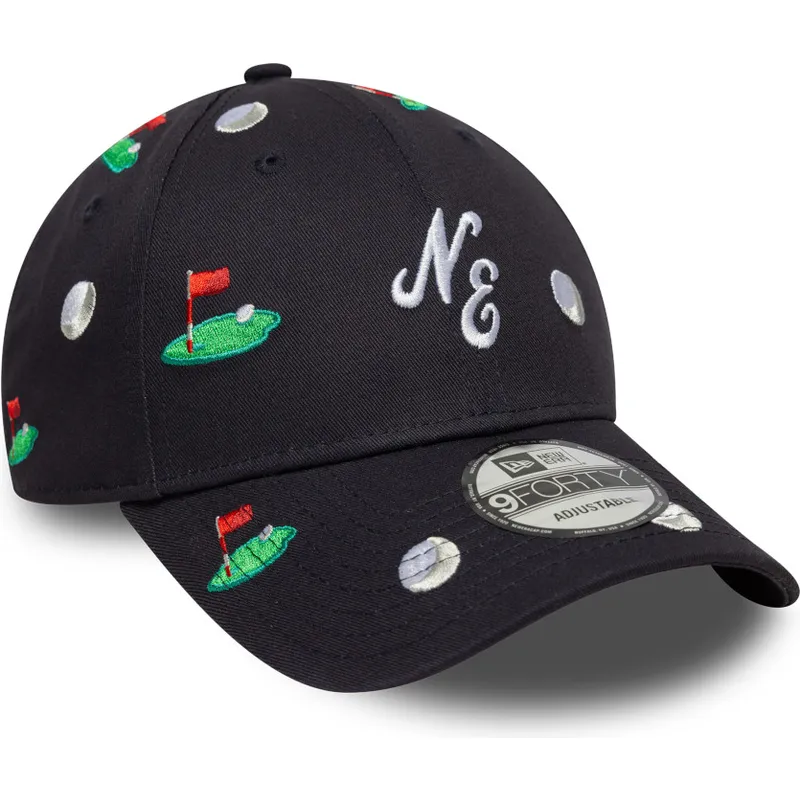 casquette-courbee-bleue-marine-ajustable-9forty-golf-all-over-print-new-era