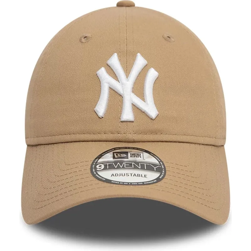 braune-verstellbare-curved-cap-9twenty-league-essential-der-new-york-yankees-mlb-von-new-era