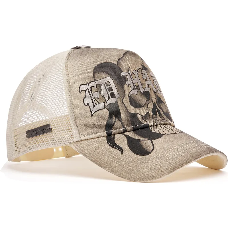 cappellino-trucker-beige-gothic-skull-graphic-di-ed-hardy