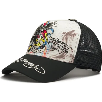 Cappellino trucker bianco e nero Tattoo Eagle Graphic di Ed Hardy