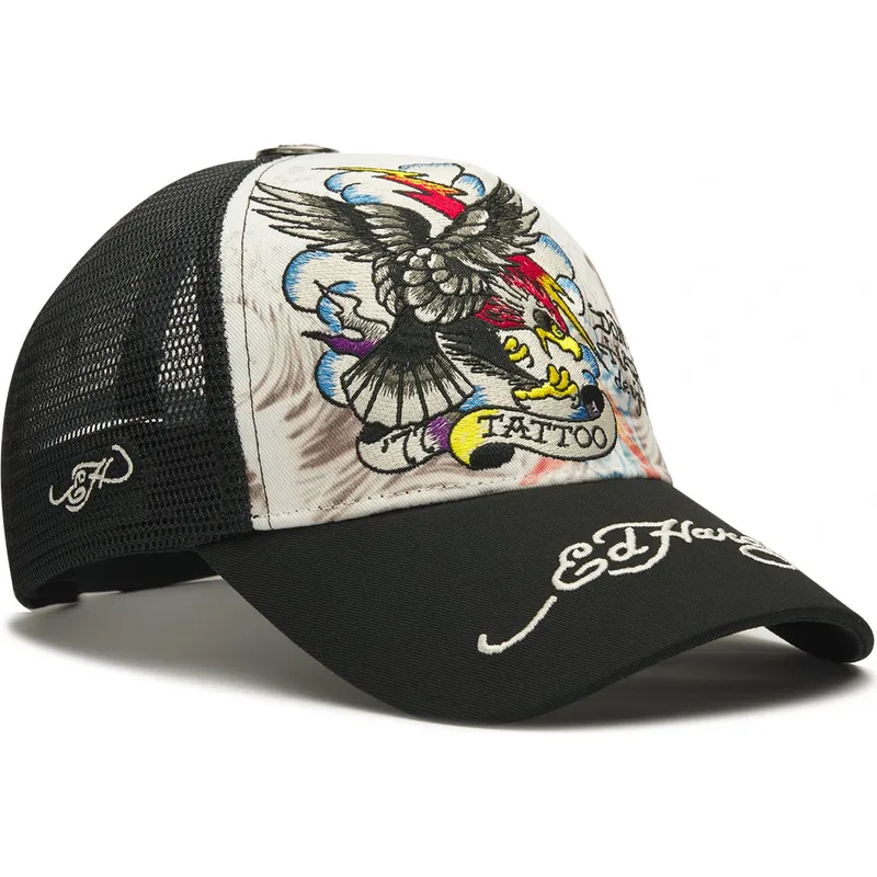 cappellino-trucker-bianco-e-nero-tattoo-eagle-graphic-di-ed-hardy