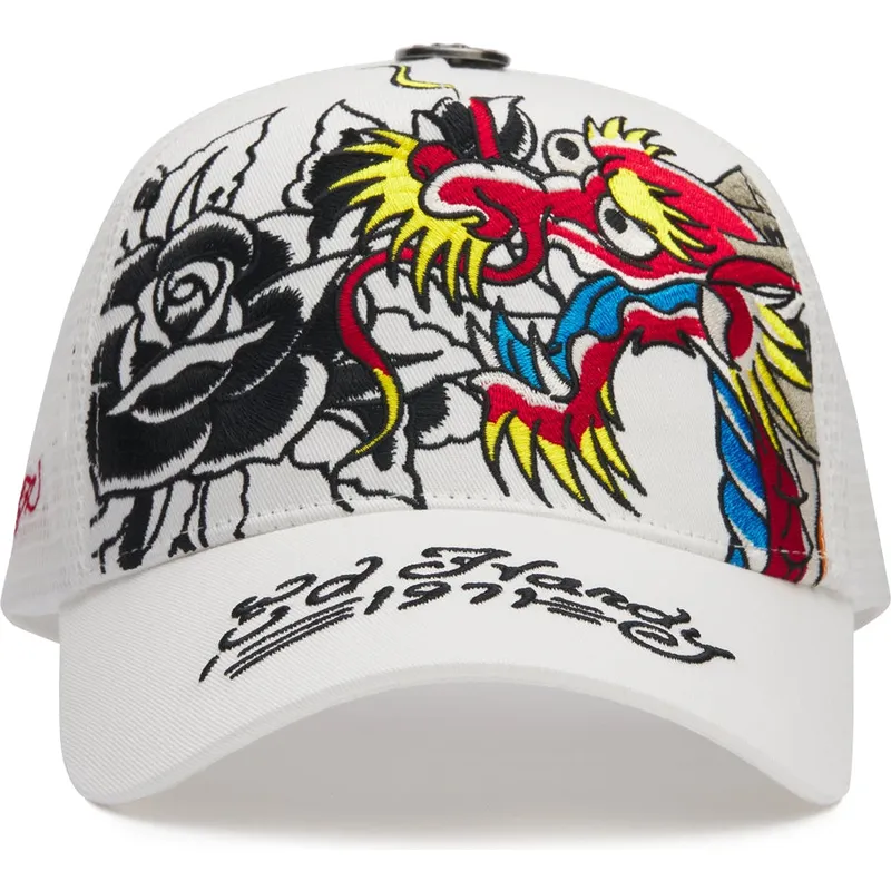 trucker-cap-weiss-1971-dragon-and-roses-von-ed-hardy
