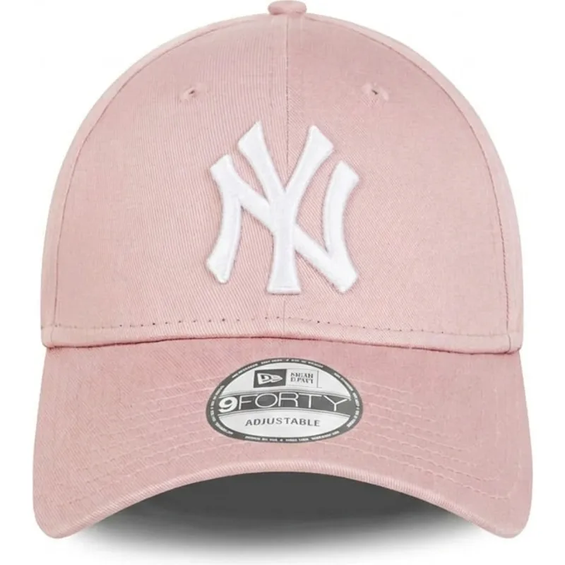 rosa-verstellbare-curved-cap-mit-rosa-logo-9forty-league-essential-der-new-york-yankees-mlb-von-new-era