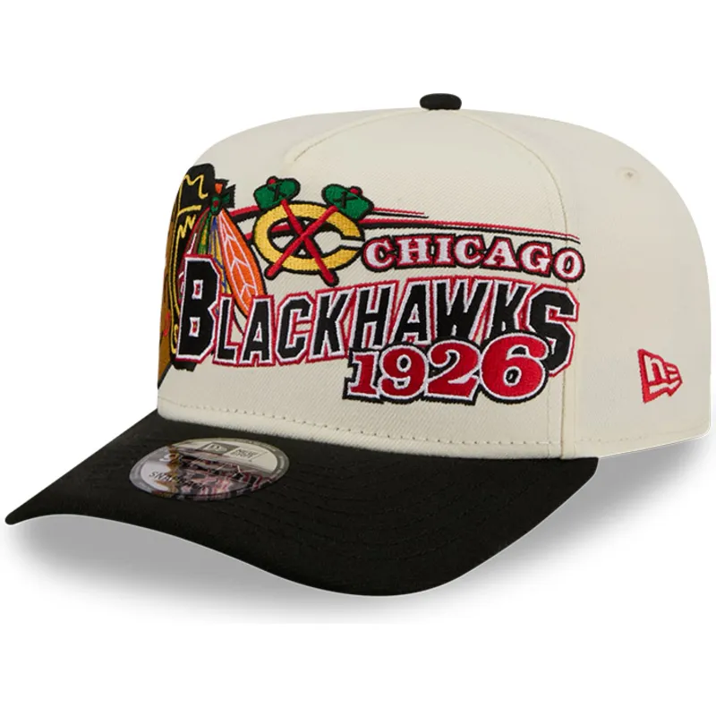 casquette-courbee-beige-et-noire-snapback-9fifty-a-frame-classic-chicago-blackhawks-nhl-new-era