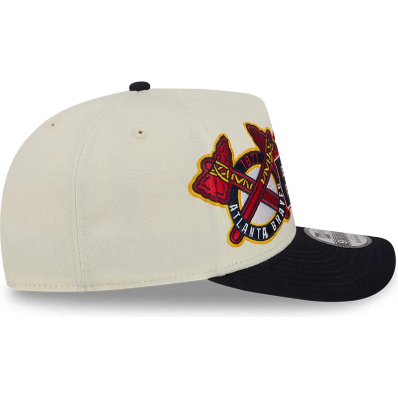 new-era-curved-brim-9fifty-a-frame-classic-atlanta-braves-mlb-beige-and-black-snapback-cap