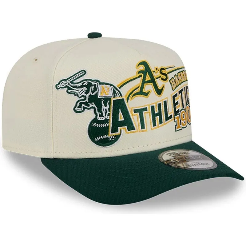 beige-und-grune-gebogene-snapback-kappe-9fifty-a-frame-classic-von-oakland-athletics-mlb-von-new-era